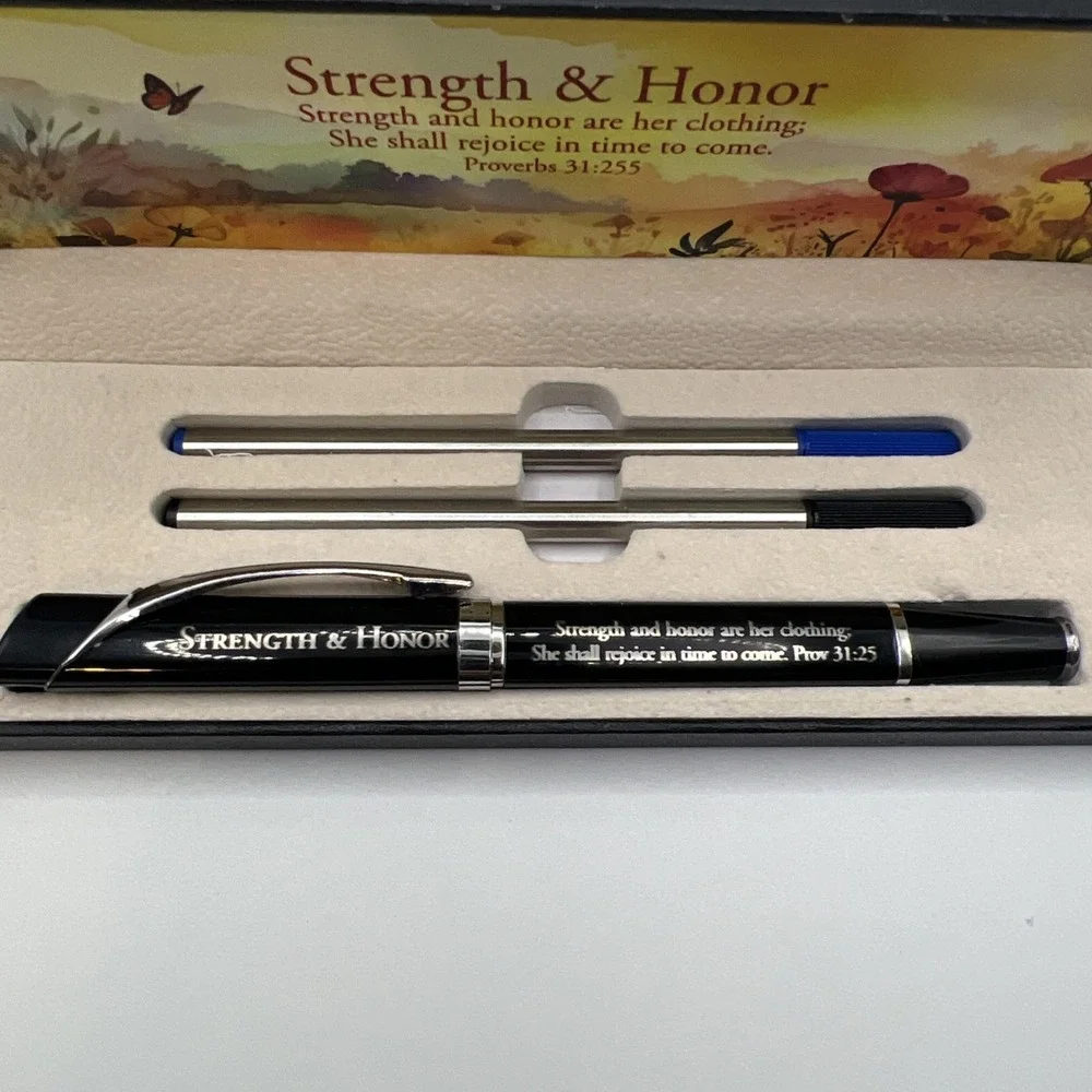 NIB Deluxe Scripture Pen with 2 ink refills Strength‎ & Honor Proverbs 31:255